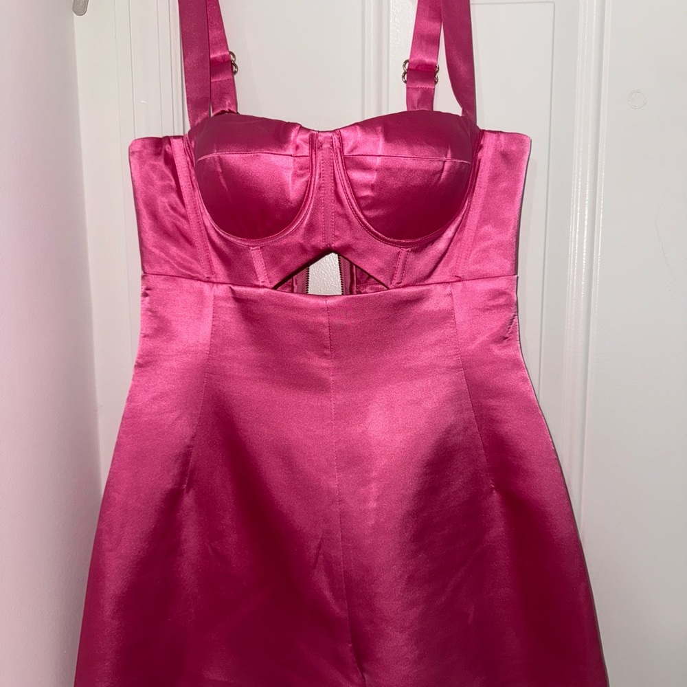 Bronx and Banco Pink Satin Bustier Romper